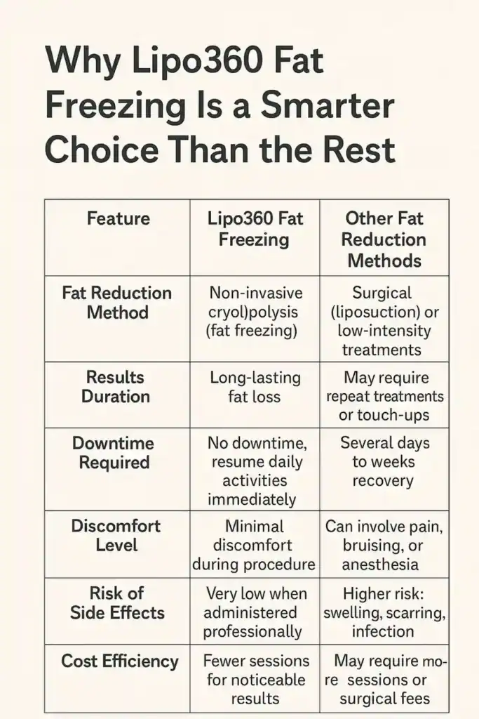 Is it possible to permanently freeze fat cells? 2 Table showing benefits of fat freezing to remove fat cells Busby from Lipo 360