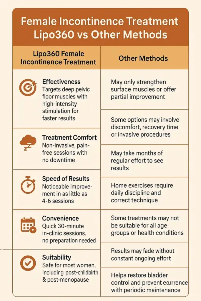 Comprehensive Guide To Female Incontinence Treatment Options 1 Table showing benefits of incontinence treatment Busby