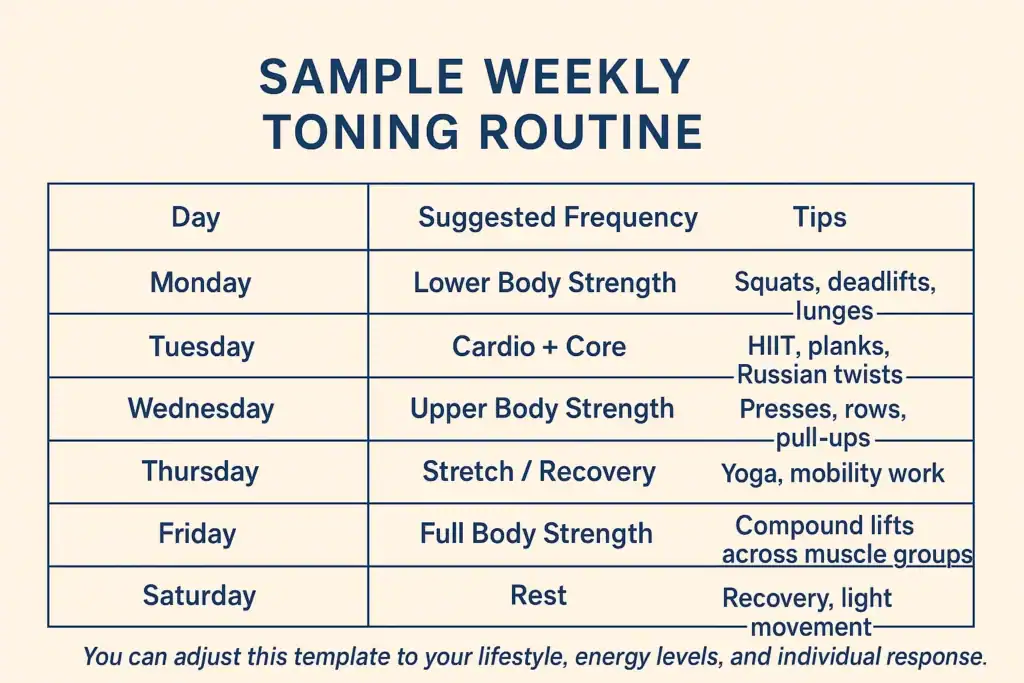 Achieving the Perfect Tone: How Often Should You Exercise for Results? 4 Weekly exercise Busby plan graphic