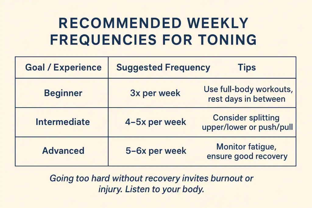 Achieving the Perfect Tone: How Often Should You Exercise for Results? 2 Graphic to show how often you should do exercise to help with toning Busby